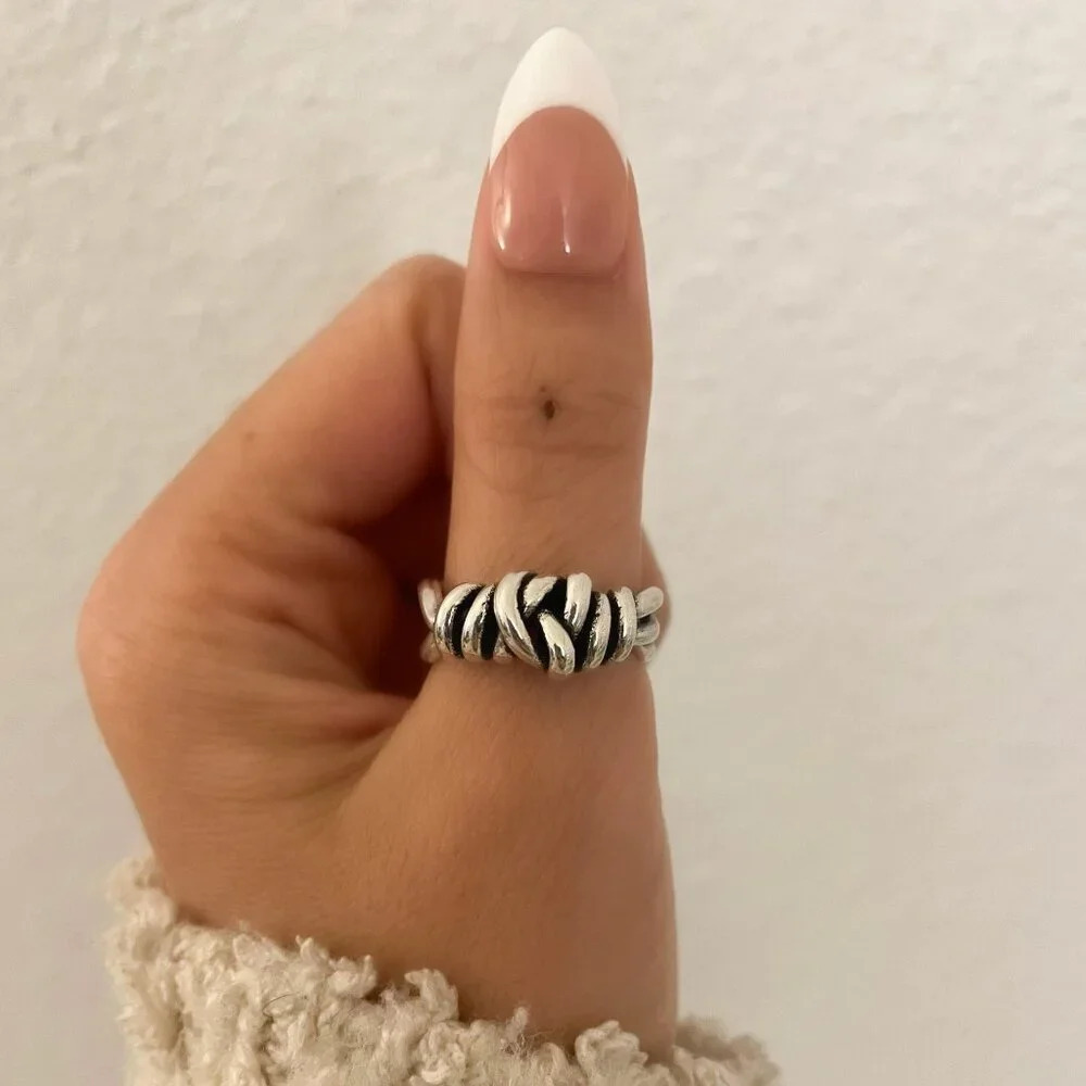 925 Sterling Silver Knot Ring Stackable Ring Chunky Ring Band Twist Ring - Picture 9 of 10